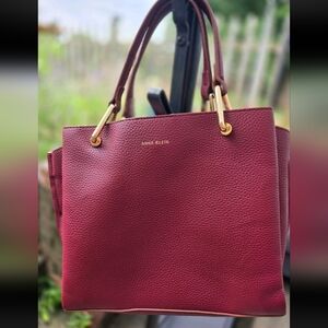 Anne Klein Deep Red Handbag with Gold Accents